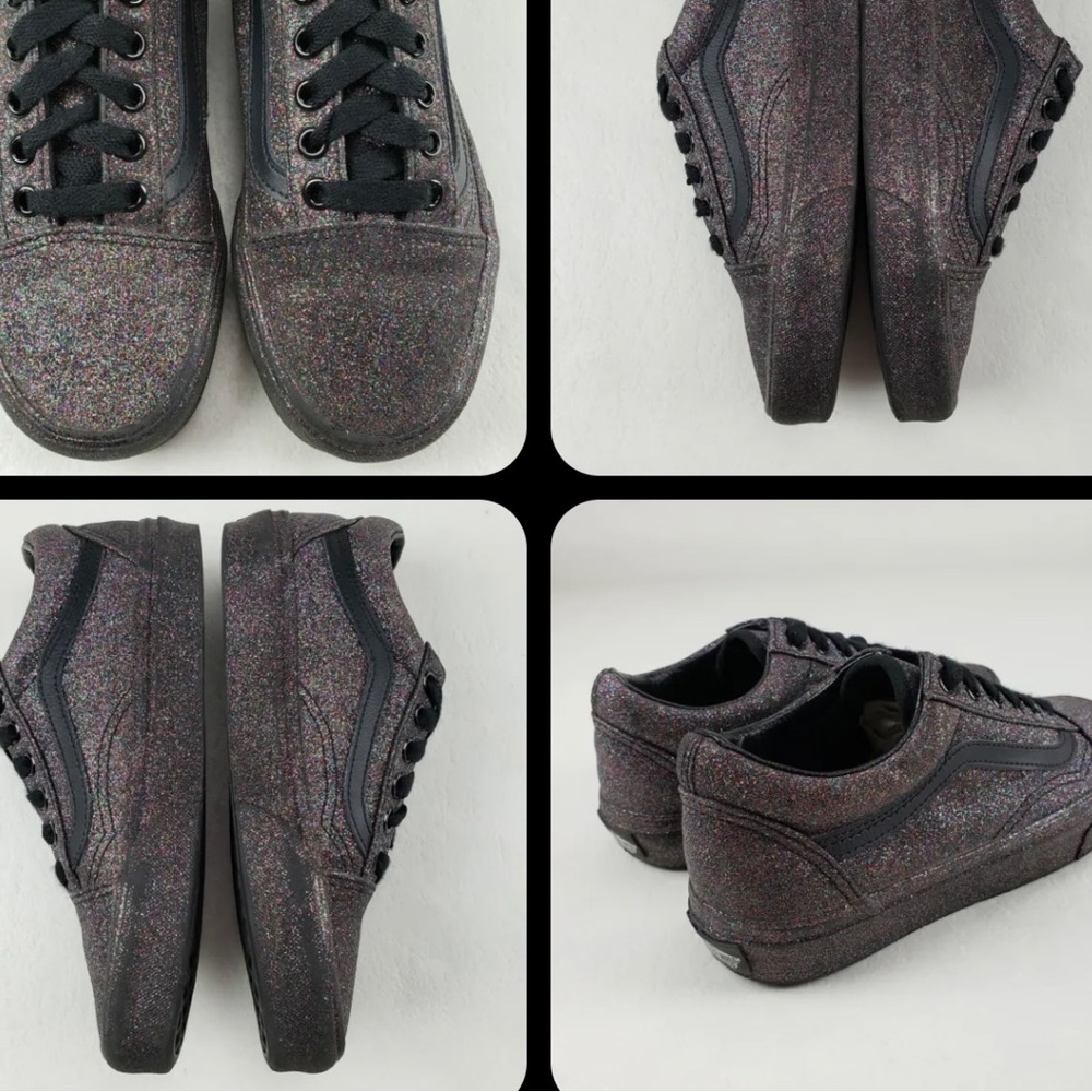VANS CUSTOM Old Skool Rainbow Glitter Skate Shoes Black Low Top